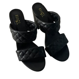 Rouge Helium Shoes Womens Size‎ 9 Black Quilted Block Heel Sandals Slip On Dress